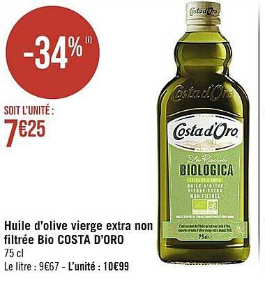 huile d'olive vierge extra non filtrée bio costa d'oro