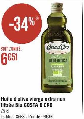 huile d'olive vierge extra non filtrée bio costa d'oro