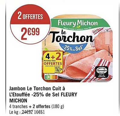 jambon le torchon cuit à l'etouffée de sel fleury michon