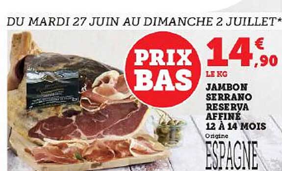 Jambon Serrano Réserva Affiné 12 à 14 Mois