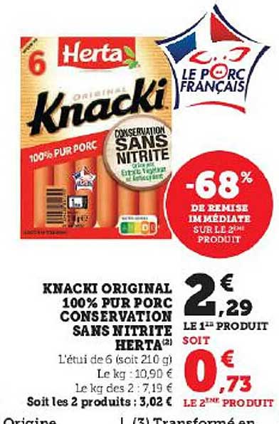 Knacki Original 100% Pur Porc Conservation Sans Nitrite Herta