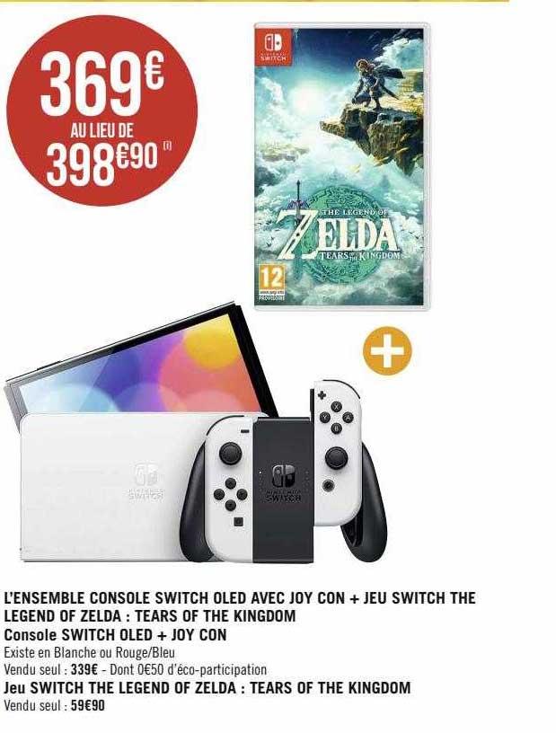 l'ensemble console switch oled avec joy con + jeu switch the legend of zelda : tears of the kingdom