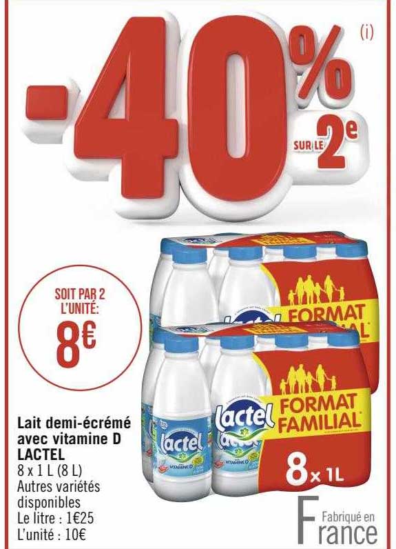 lait demi-écrémé avec vitamine d lactel