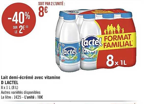 lait demi-écrémé avec vitamine d lactel