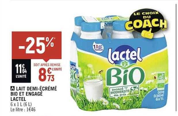 lait demi-écrémé bio et engagé lactel