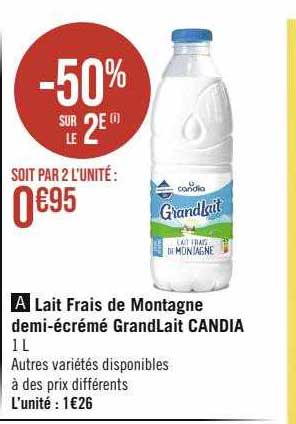 lait frais de montagne demi-écrémé grand lait candia