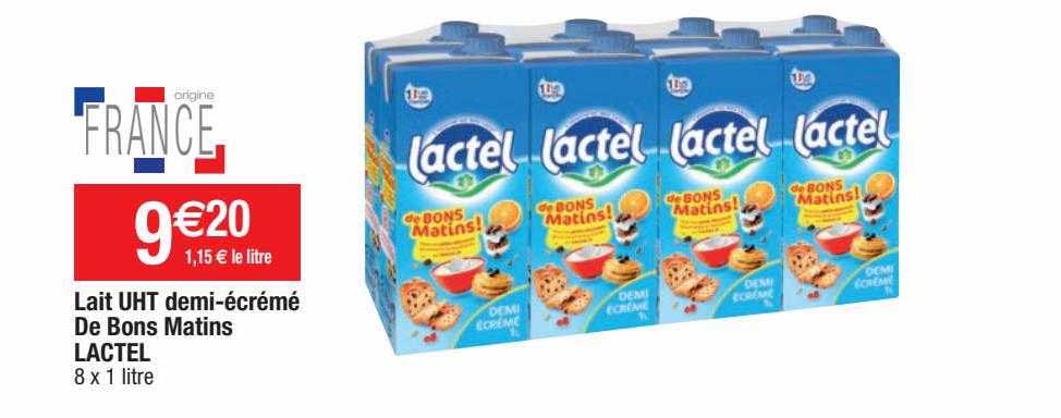 lait uht demi-écrémé de bons matins lactel