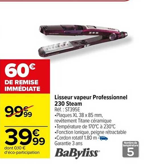 Lisseur Vapeur Professionnel 230 Steam Babyliss