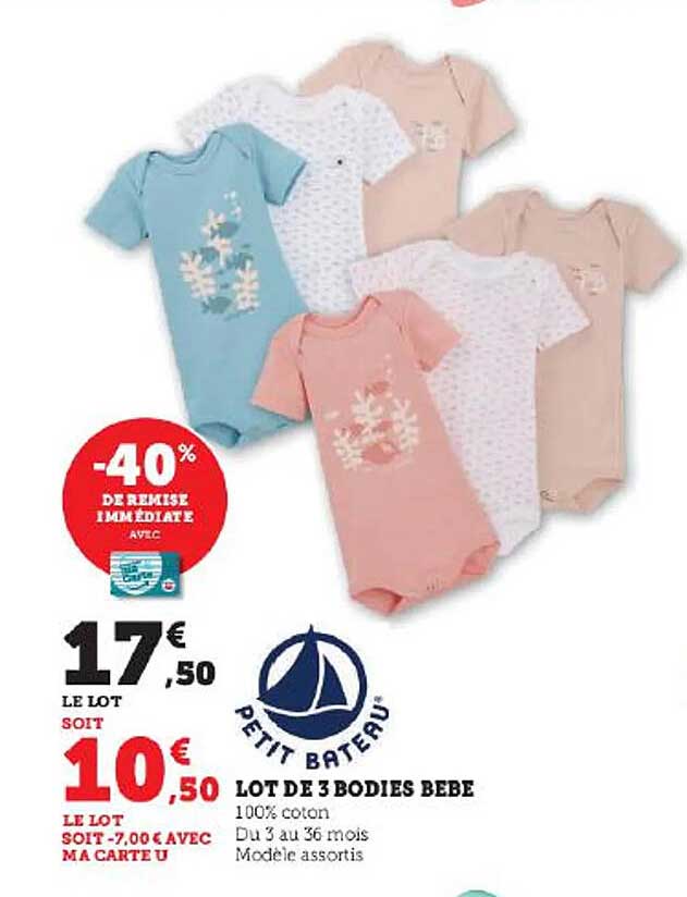 lot de 3 bodies bébé petit bateau