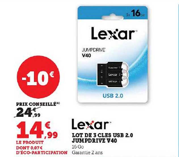 lot de 3 clés usb 2.0 jumpdrive v40 lexar