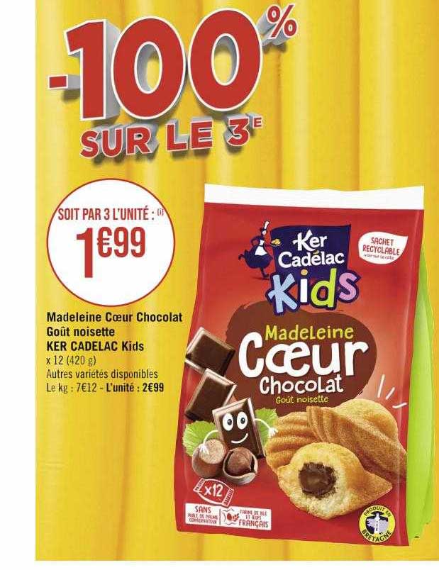 madeleine cœur chocolat goût noisette ker cadélac kids