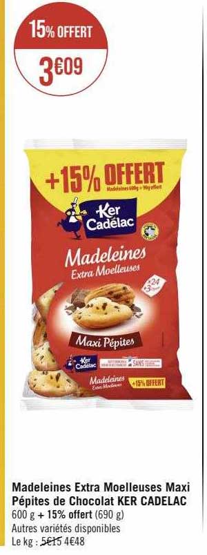 madeleines extra moelleuses maxi pépites de chocolat ker cadélac