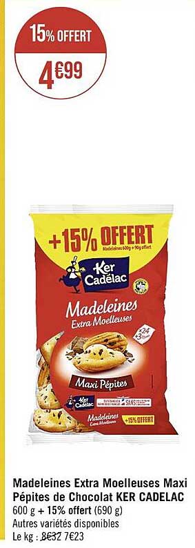 madeleines extra moelleuses maxi pépites de chocolat ker cadelac
