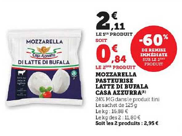mozzarella pasteurisé latte di bufala casa azzurra