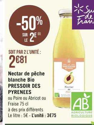 nectar de pêche blanche bio pressoir des pyrénées