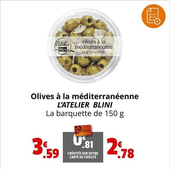 Olives à La Méditerranéenne L'atelier Blini