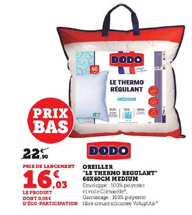 oreiller "le thermo regulant" 60 x 60 cm medium
