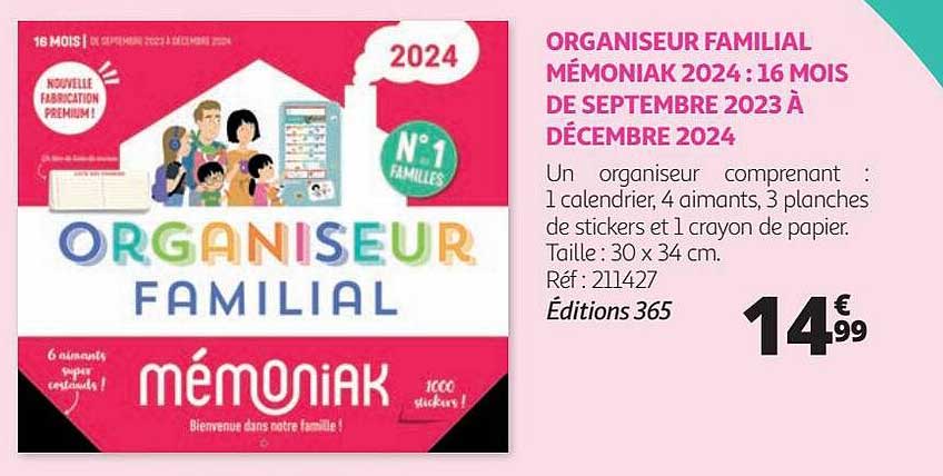 organiseur familial mémoniak 2024 : 16 mois de septembre 2023 à décembre 2024