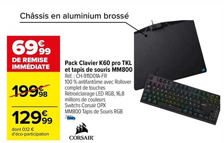 Pack Clavier K60 Pro Tkl Et Tapis De Souris Mm800 Corsair