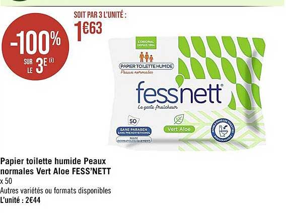 papier toilette humide peaux normales vert aloe fess'nett