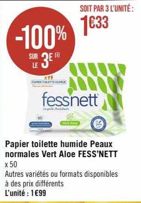 papier toilette humide peaux normales vert aloe fess'nett