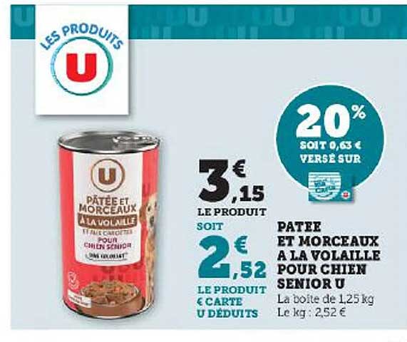 pâtée et morceaux à la volaille pour chien senior u