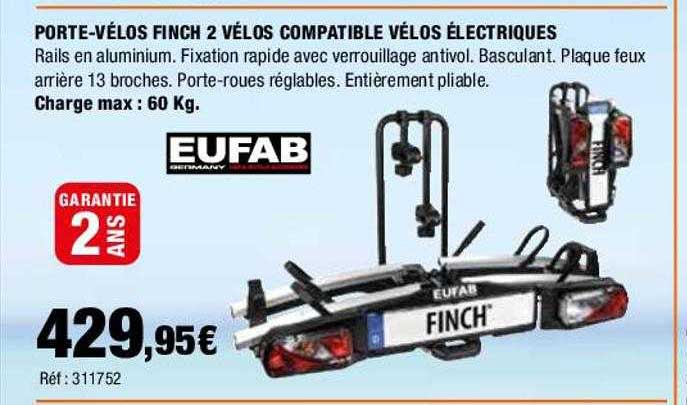 porte-vélos finch 2 vélos compatible vélos électriques eufab