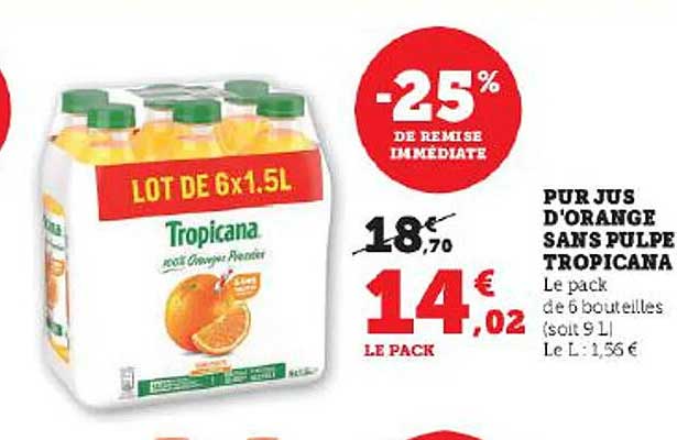 Pur Jus D'orange Sans Pulpe Tropicana