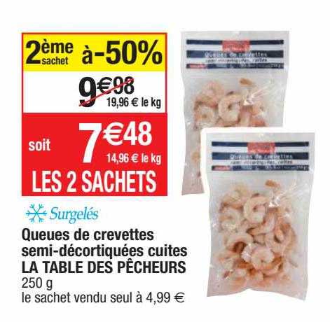 queues de crevettes semi-décortiquées cuites la table des pêcheurs