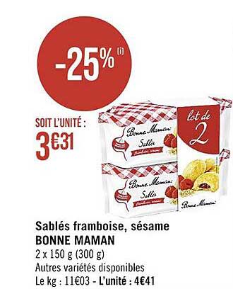 sablés framboise, sésame bonne maman