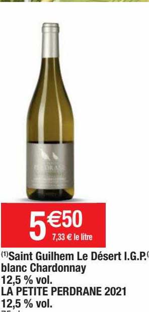 saint guilhem le désert i.g.p blanc chardonnay la petite perdrane 2021
