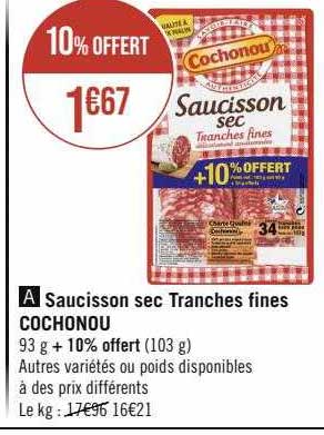 Saucisson Sec Tranches Fines Cochonou