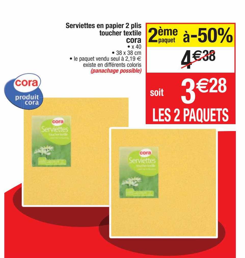 serviettes en papier 2 plis toucher textile cora