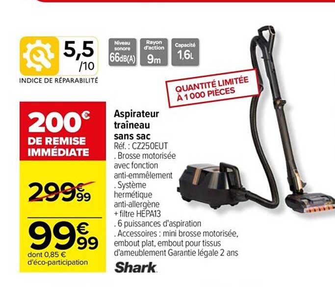 Shark Aspirateur Traîneau Sans Sac
