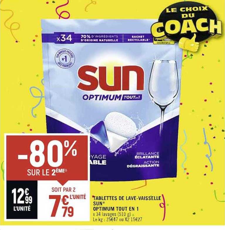 tablettes de lave-vaisselle sun optimum tout en 1