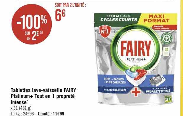 tablettes lave-vaisselle fairy platinum+ tout en 1 propreté intense