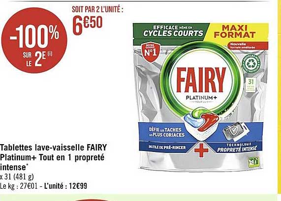 tablettes lave-vaisselle fairy platinum+ tout en 1 propreté intense