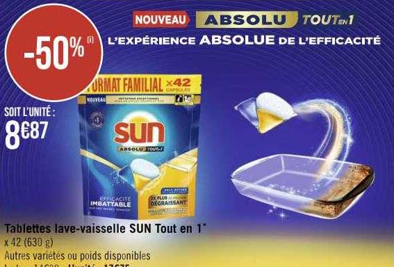 tablettes lave-vaisselle sun tout en 1