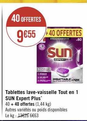 tablettes lave-vaisselle tout en 1 sun expert plus
