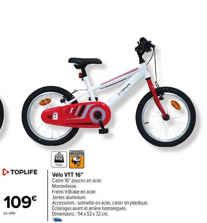 vélo vtt 16" cadre 16" pouces en acier