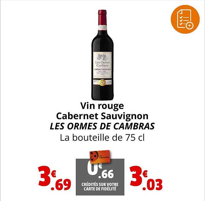 vin rouge cabernet sauvignon les ormes de cambras