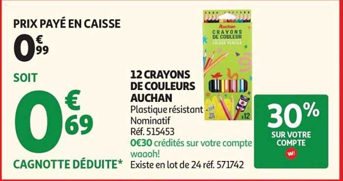 12 CRAYONS DE COULEURS AUCHAN