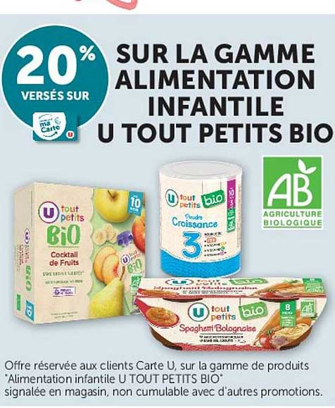 20% SUR LA GAMME ALIMENTATION INFANTILE U TOUT PETITS BIO