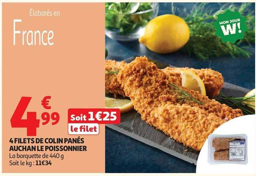 4 FILETS DE COLIN PANÉS AUCHAN LE POISSONNIER