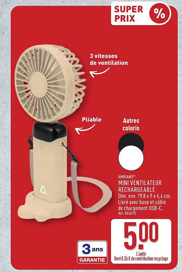Ambiano Mini Ventilateur Rechargeable