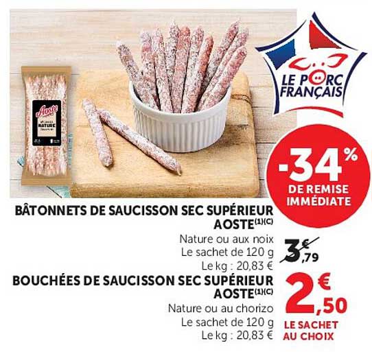 AOSTE Bâtonnets de saucisson sec supérieur