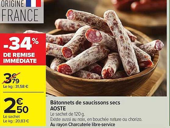 AOSTE Bâtonnets de saucissons secs