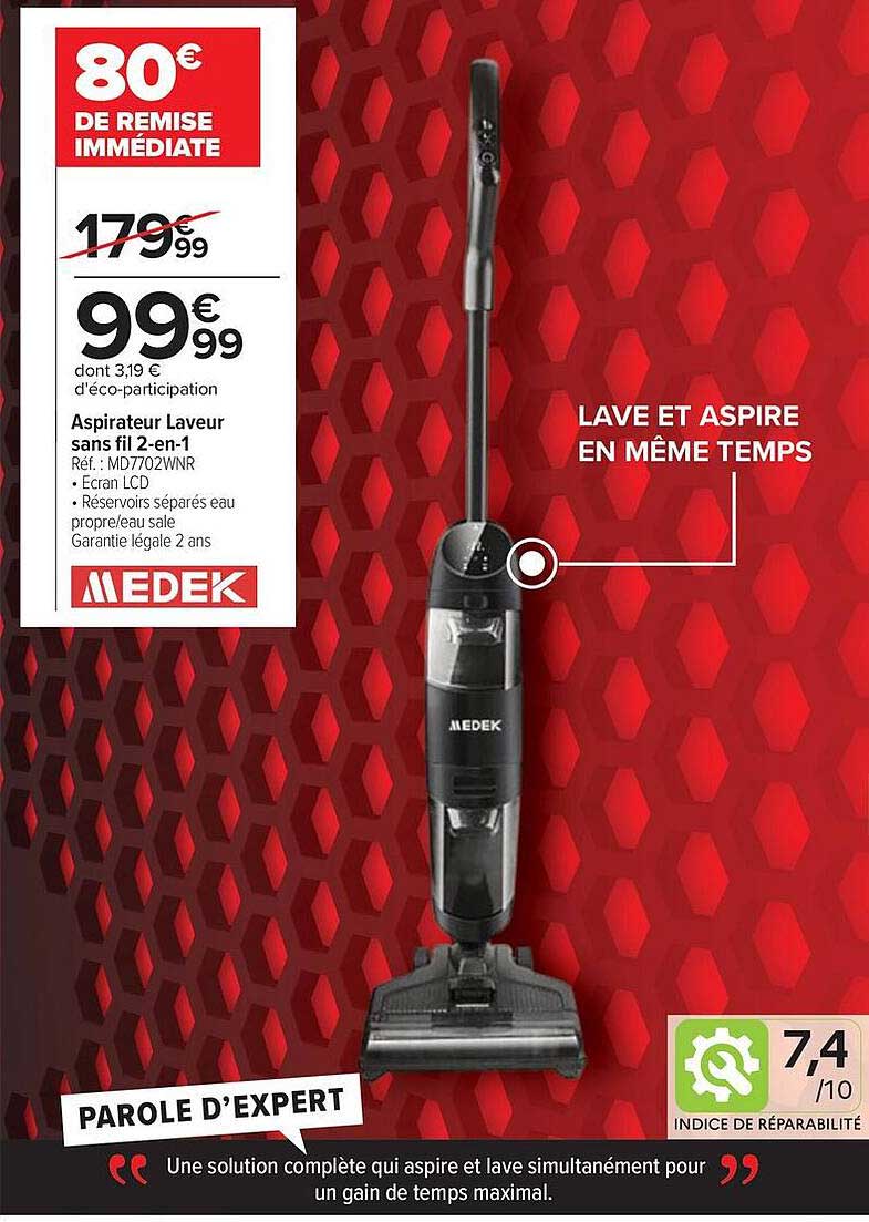 Aspirateur laveur sans fil 2-en-1