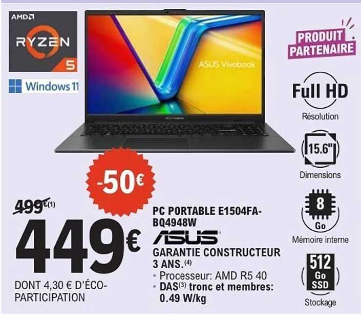 ASUS PC PORTABLE E1504FA-BQ4948W