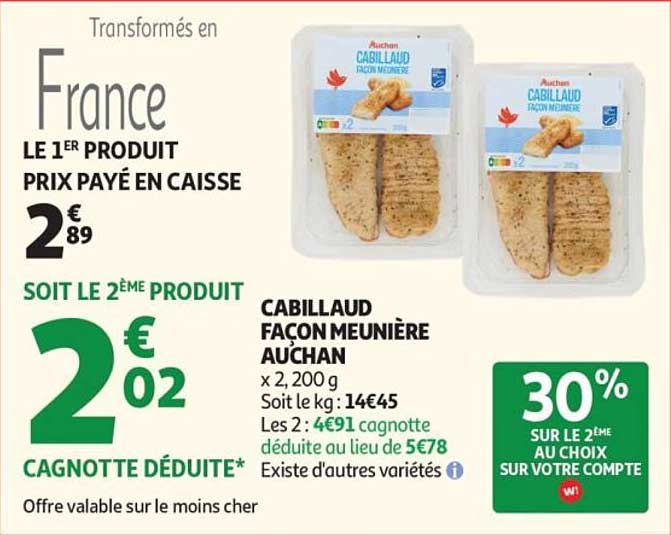 Auchan Cabillaud Façon Meunière